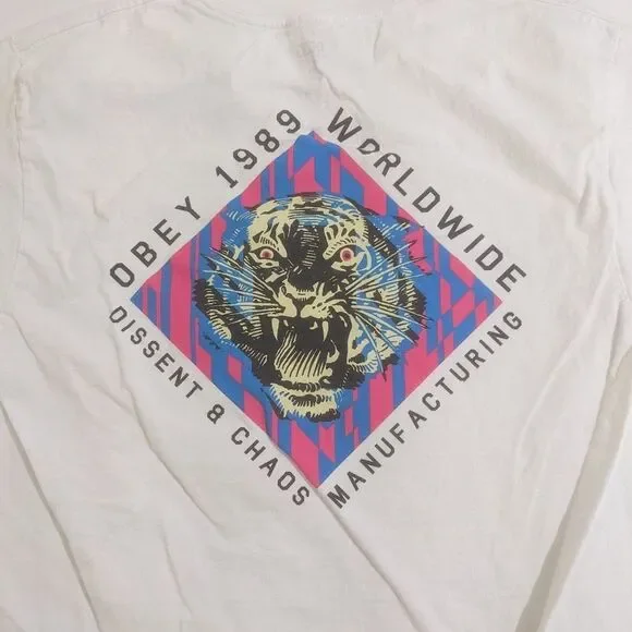 Obey & Dissent Tiger T-shirt White Size Medium - Picture 4 of 4